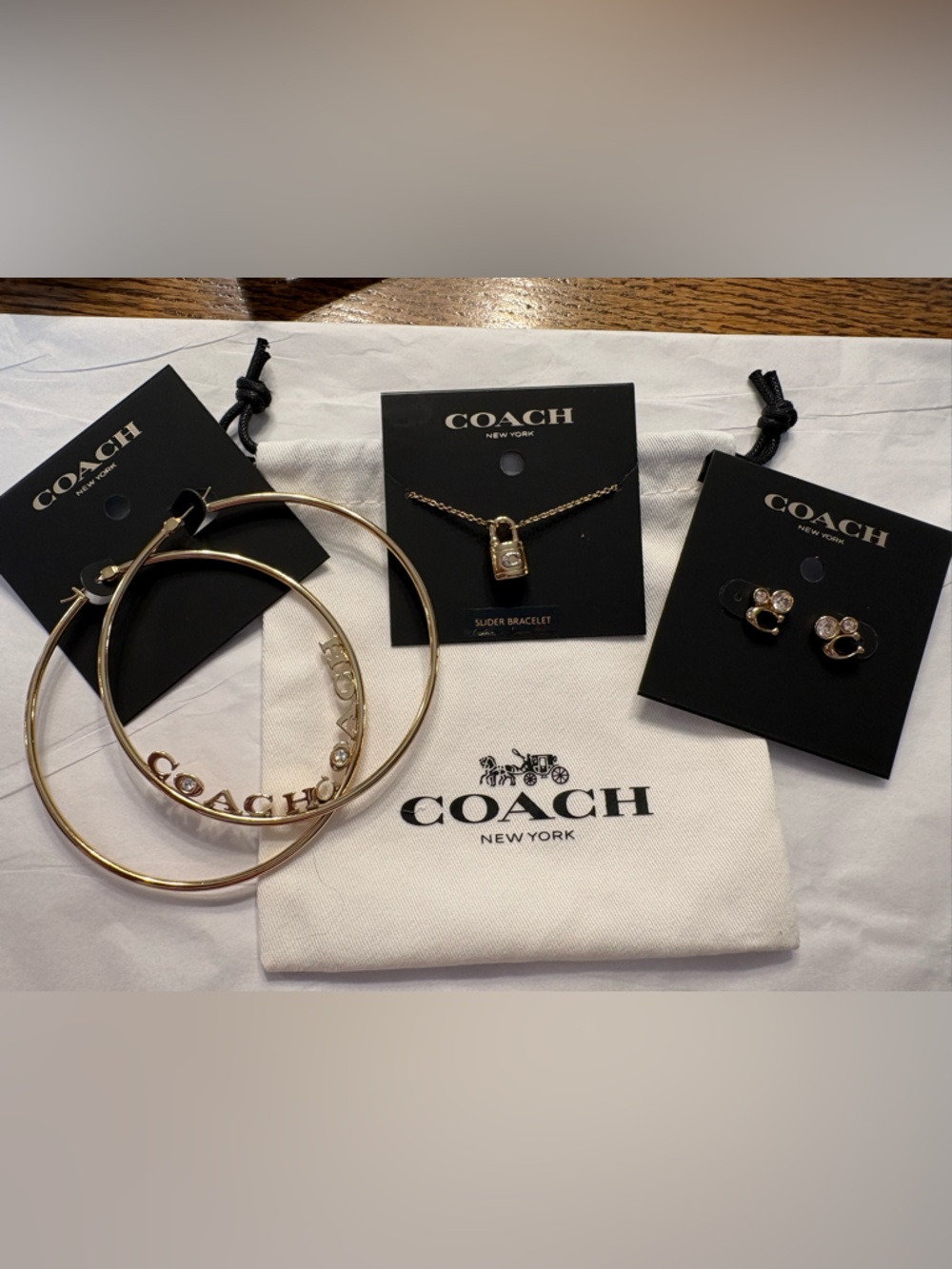 Coach Gold-Tone Bracelet & Jewelry Gift Set with Logo Hoop